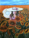 Donne fra i girasoli. (Dedicato a Favaro - 30x40 - olio su cartone telato - 2007